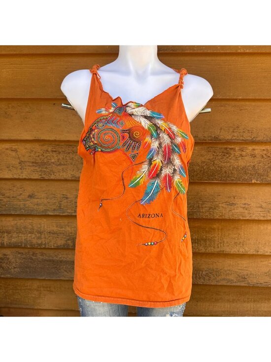 Custom Tops - Vintage Arizona Graphic Tank Top With Braided Back In Orange